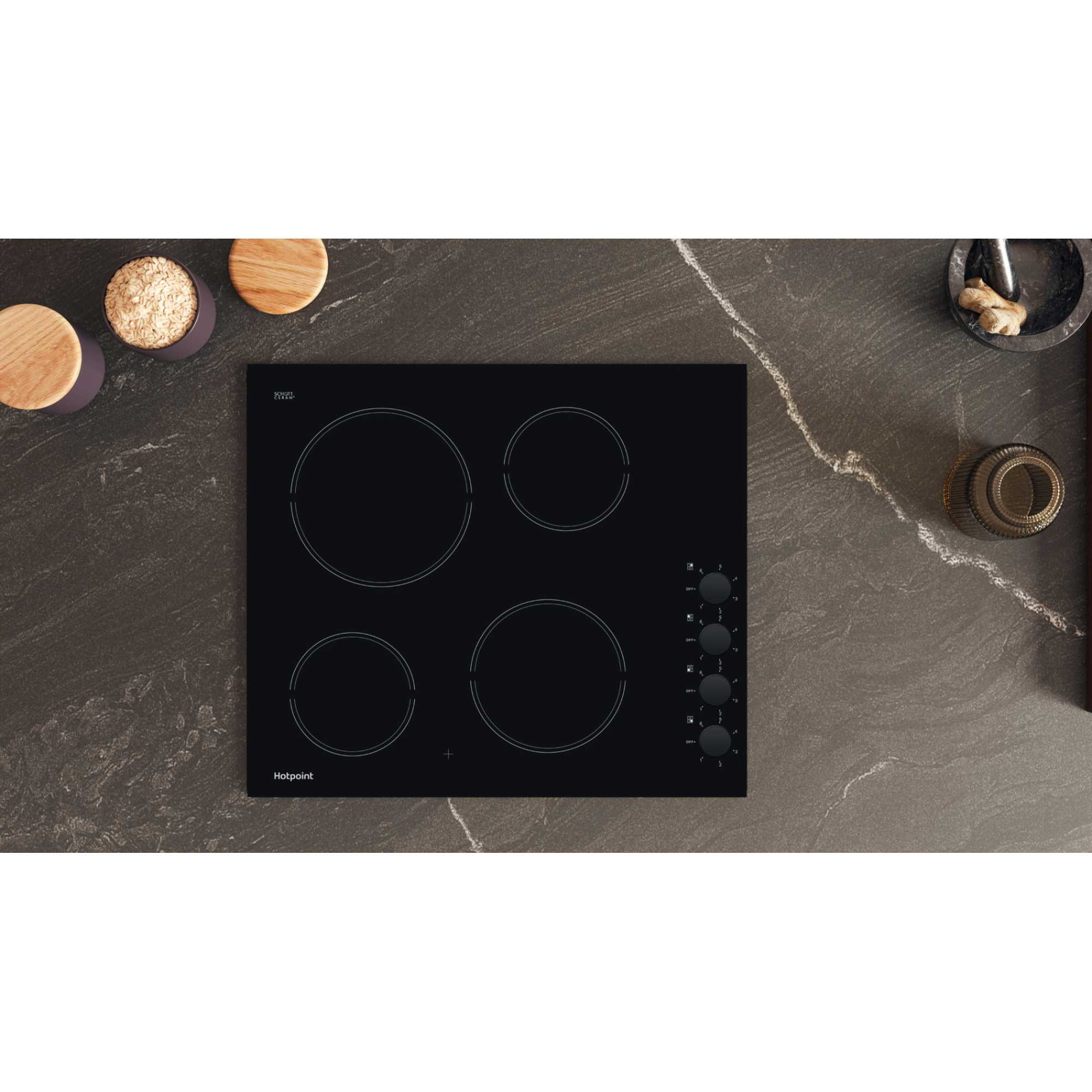 Hotpoint HR620RH 60cm Ceramic 4 Burner Hob - Black